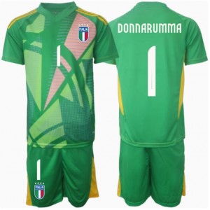 Fotbalové Dres Itálie Gianluigi Donnarumma #1 Brankářské Dětské Venkovní Oblečení ME 2024 Krátký Rukáv (+ trenýrky)